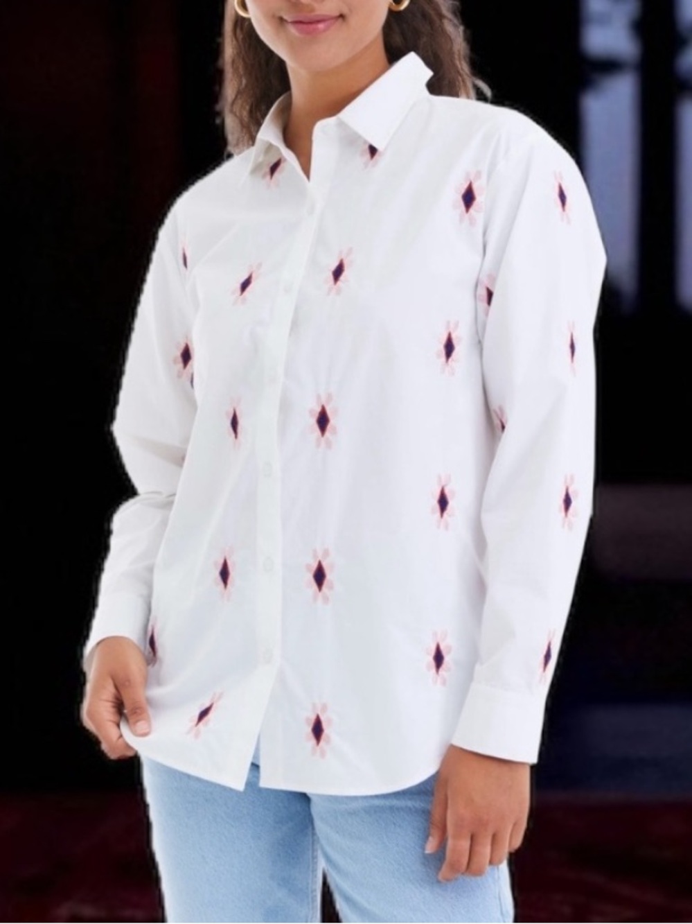 New! Allison New York Claudia Embroidered Button Down Shirt Size XS